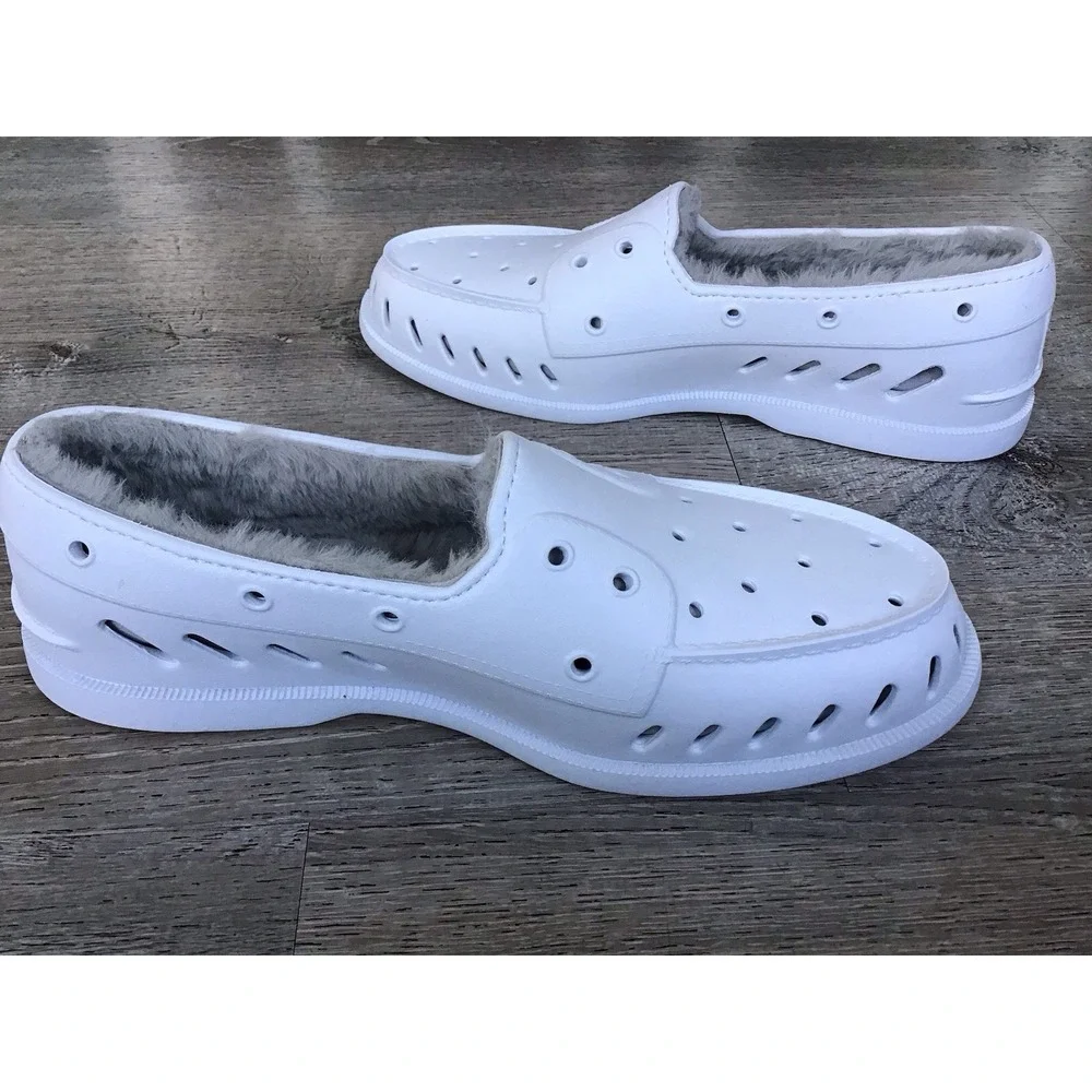 Sperry Boat Shoe Mens 12 White A/O Float Slip On Shearling Faux Fur STS24288